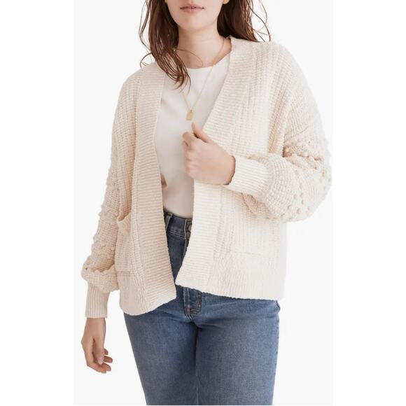 MADEWELL Bobble Cardigan Sweater Open Front Oversized Lighthouse Bright Ivory 2X - Picture 1 of 13